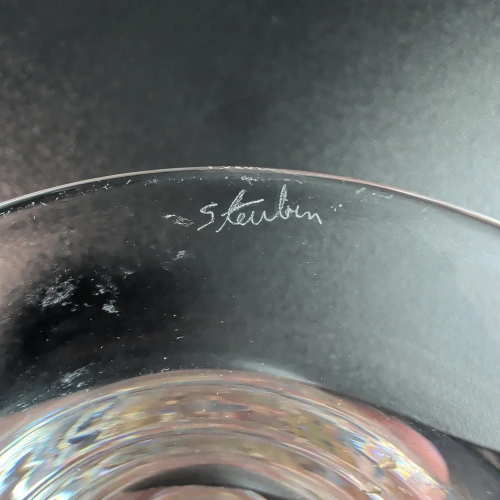 Steuben Crystal Teardrop Candlestick Holder Signed Vintage Glass 9 Inch Repaired